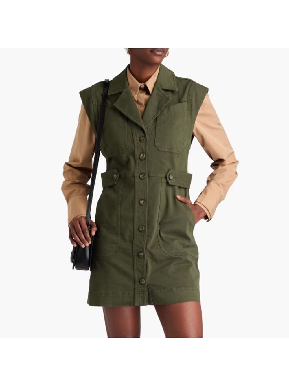 Veronica Beard Jax Cotton Shirtdress Army Green Size 6